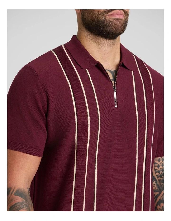 Chandler Stripe Knit Polo in Burgundy image 3