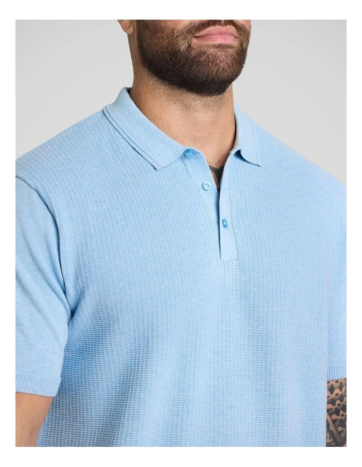 Myles Knitted Polo in Blue Marle image 3