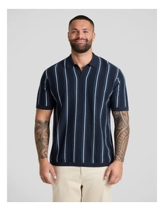 Ripley Stripe Knit Polo in Navy