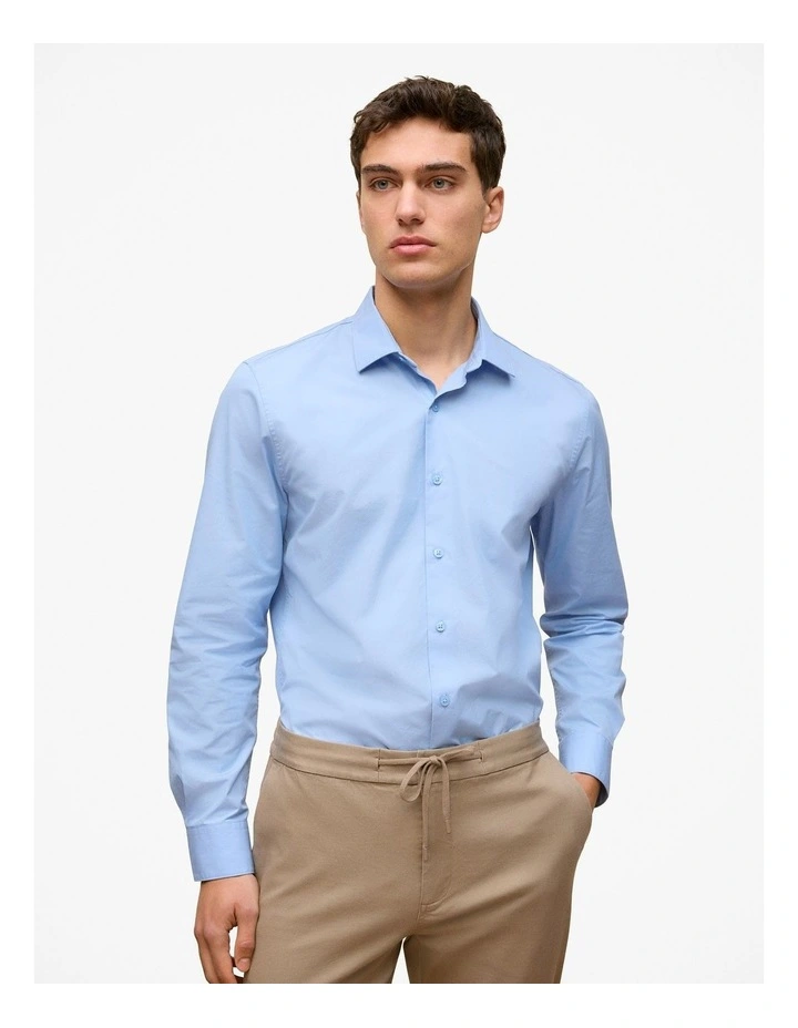 Tailored Fit Cotton Poplin Shirt in Duck Egg Blue image 1