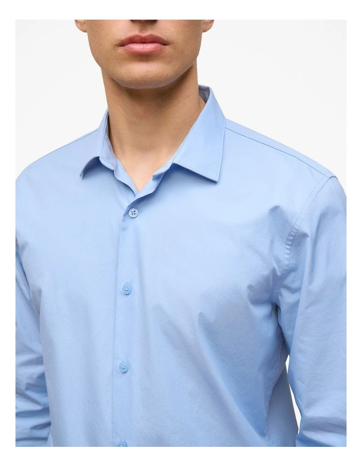 Tailored Fit Cotton Poplin Shirt in Duck Egg Blue image 3