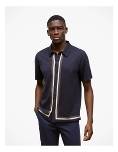 Cotton Silk Graphic Knit Shirt in Navy