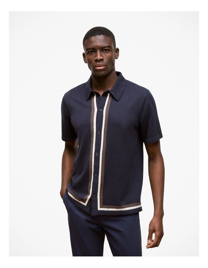 Cotton Silk Graphic Knit Shirt in Navy image 1