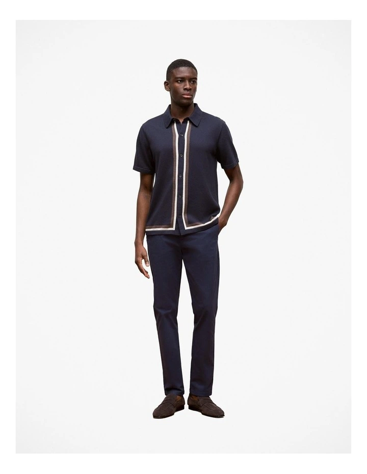 Cotton Silk Graphic Knit Shirt in Navy image 3