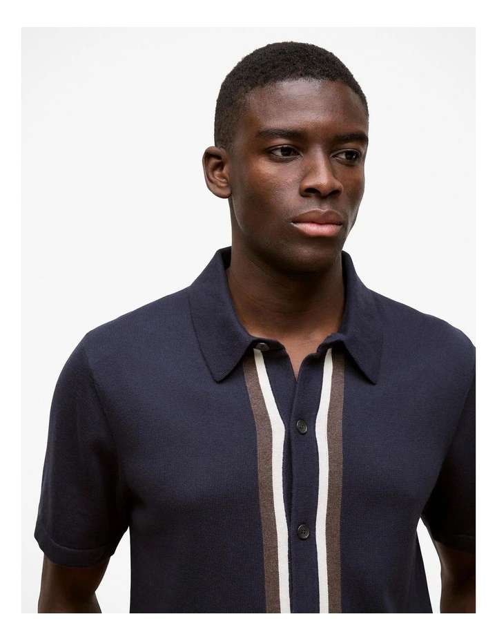 Cotton Silk Graphic Knit Shirt in Navy image 4