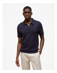 Cotton Silk Textured Polo in Navy
