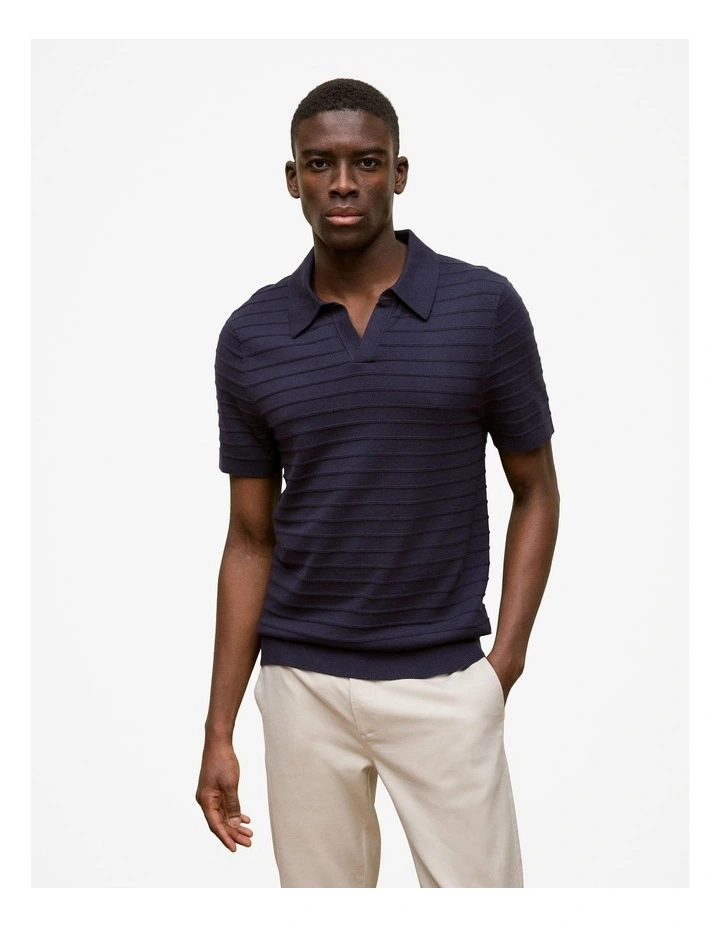 Cotton Silk Textured Polo in Navy image 1