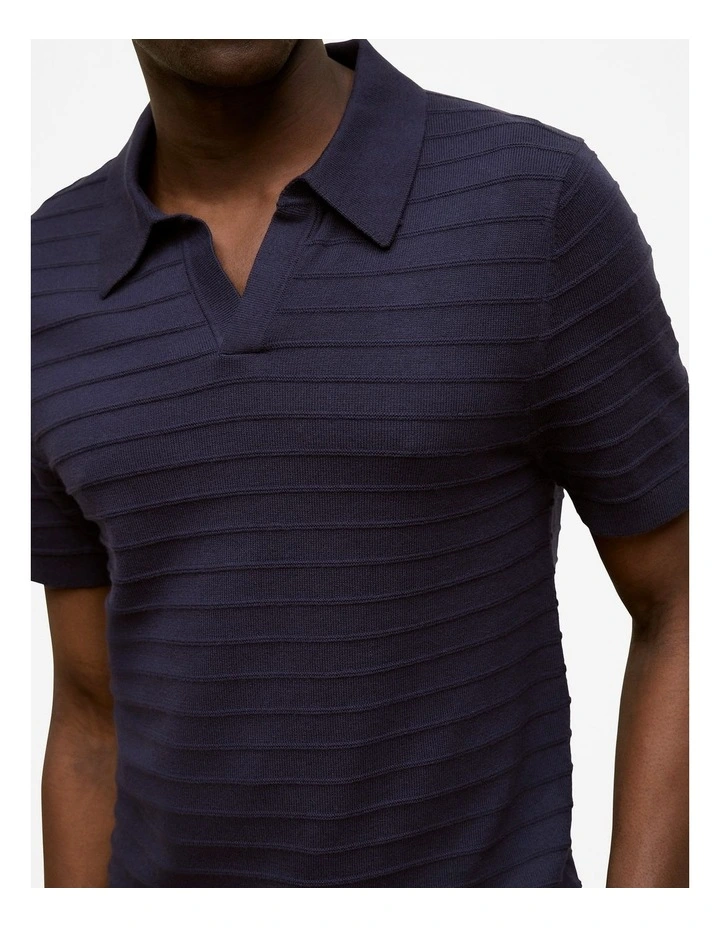 Cotton Silk Textured Polo in Navy image 3