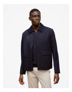 Twill Pocket Detail Zip Jacket in Navy
