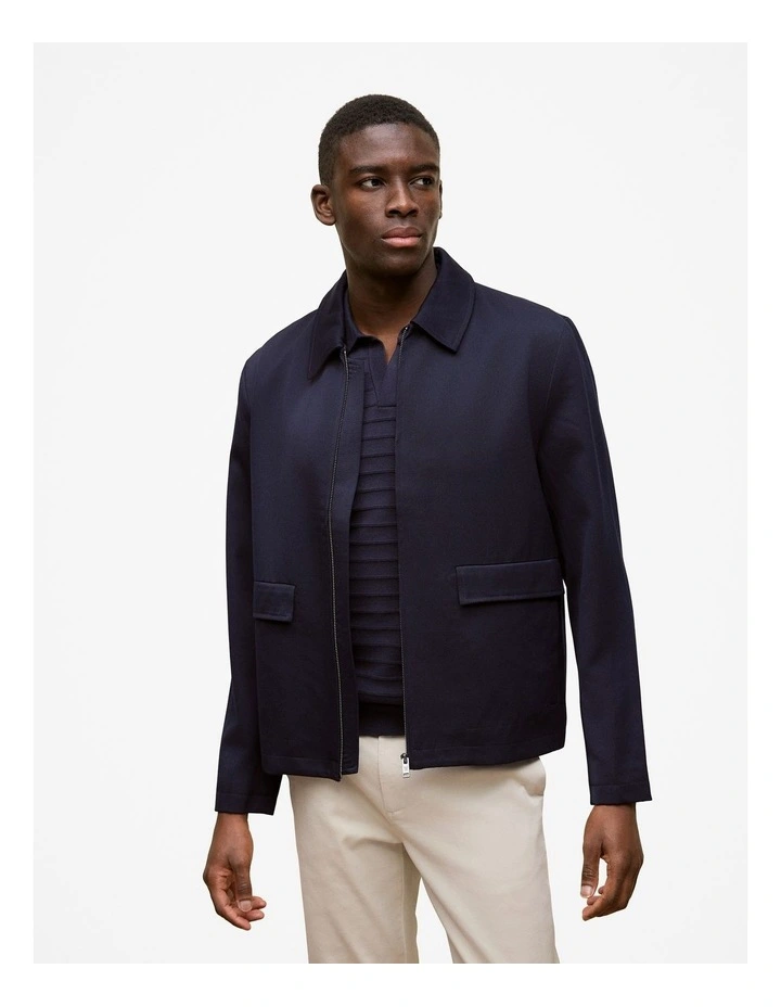 Twill Pocket Detail Zip Jacket in Navy image 1