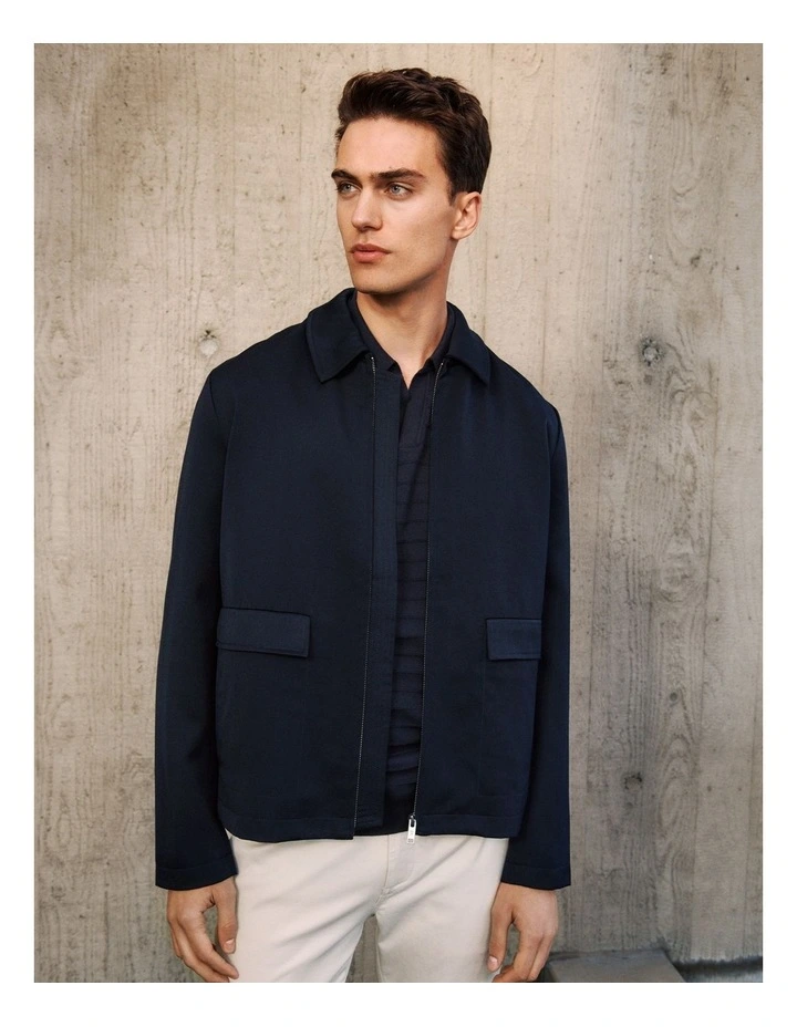 Twill Pocket Detail Zip Jacket in Navy image 2