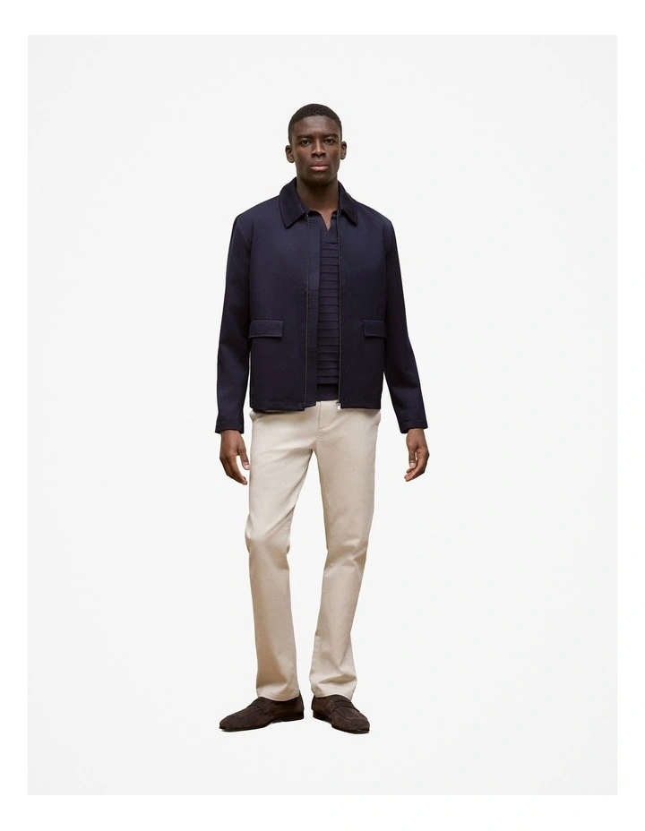 Twill Pocket Detail Zip Jacket in Navy image 3