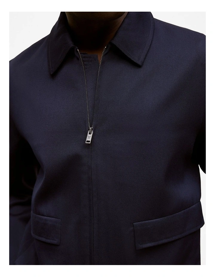 Twill Pocket Detail Zip Jacket in Navy image 4