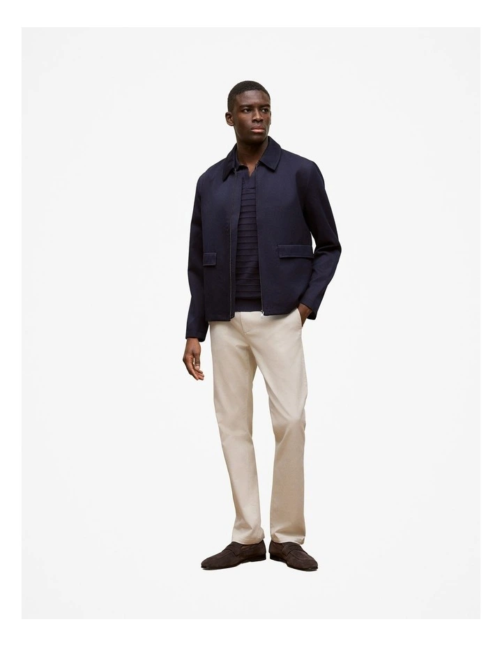 Twill Pocket Detail Zip Jacket in Navy image 5