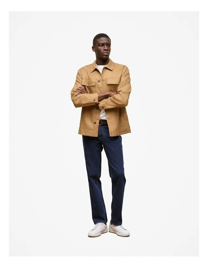 Linen Cotton Herringbone Chore Jacket in Rich Tan image 2