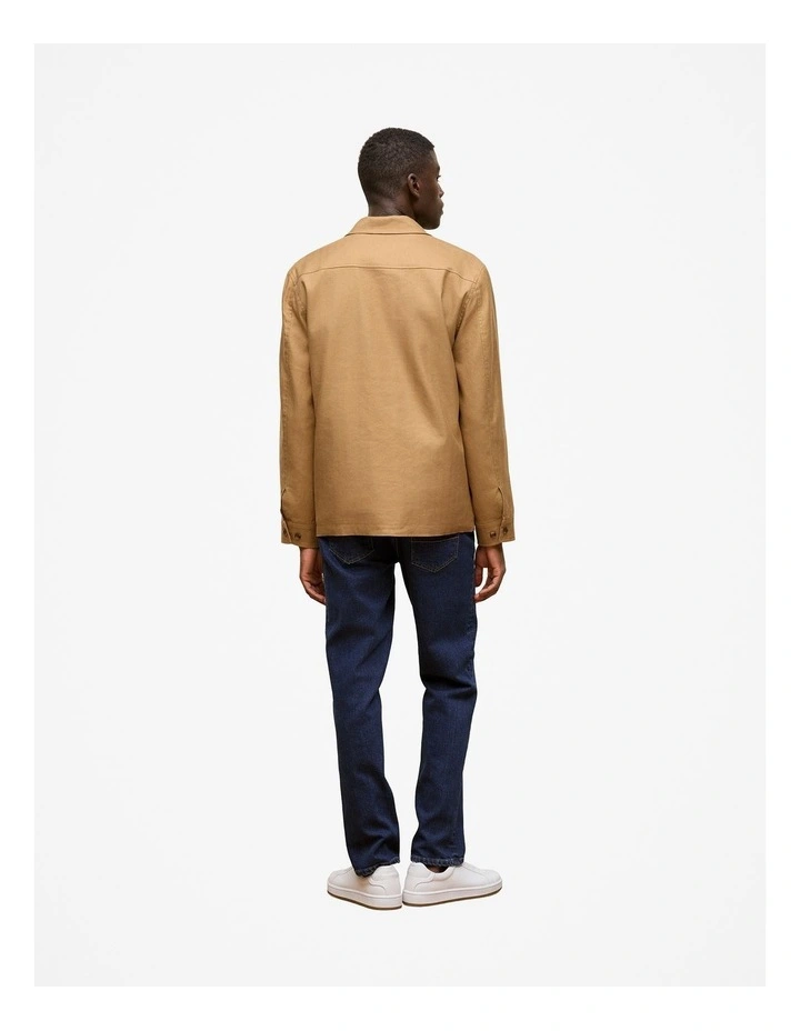 Linen Cotton Herringbone Chore Jacket in Rich Tan image 4