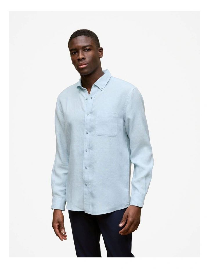 Regular Fit Linen End On End Shirt in Duck Egg Blue image 1