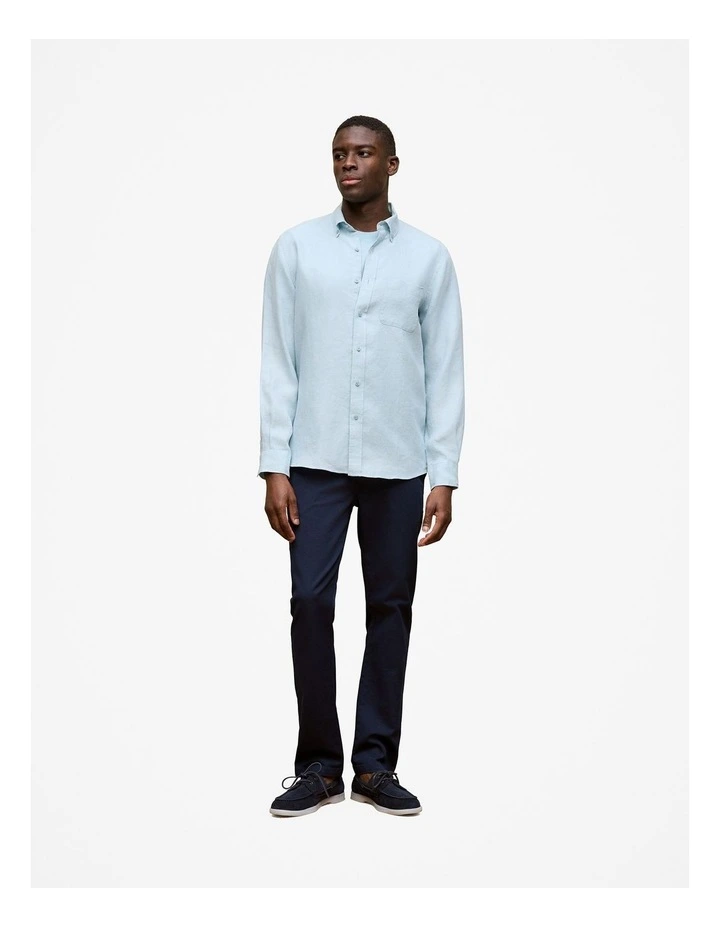 Regular Fit Linen End On End Shirt in Duck Egg Blue image 3