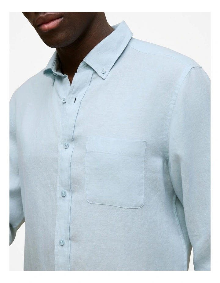Regular Fit Linen End On End Shirt in Duck Egg Blue image 4