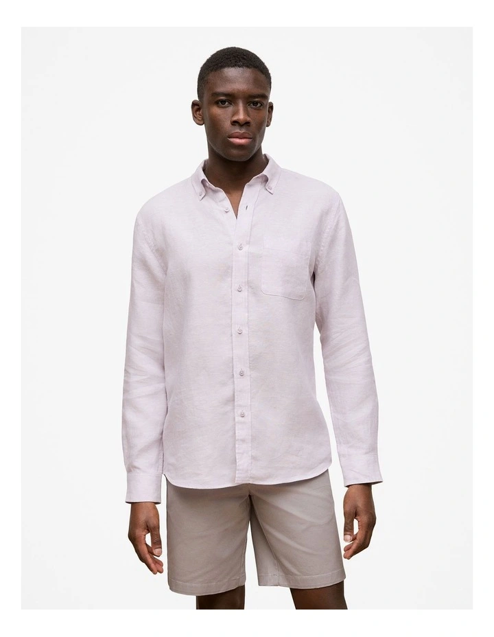 Regular Fit Linen End On End Shirt in Orchid image 1