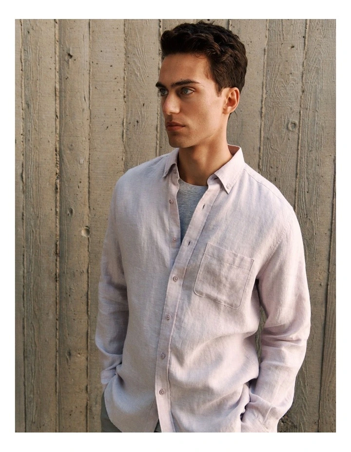 Regular Fit Linen End On End Shirt in Orchid image 2