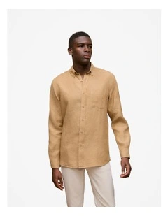 Regular Fit Linen End On End Shirt in Golden Brown