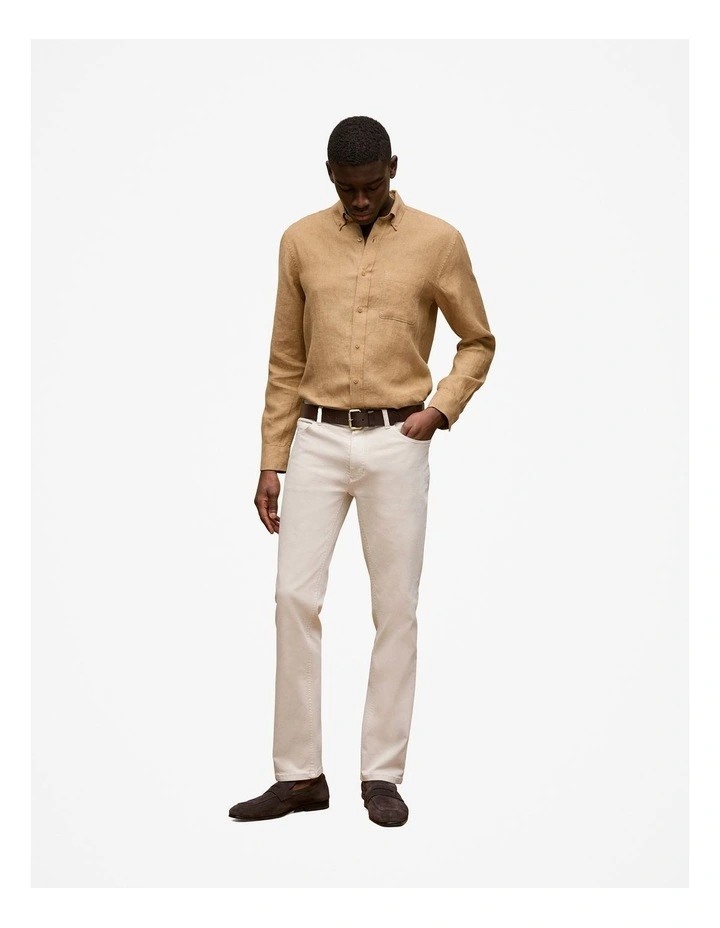 Regular Fit Linen End On End Shirt in Golden Brown image 2