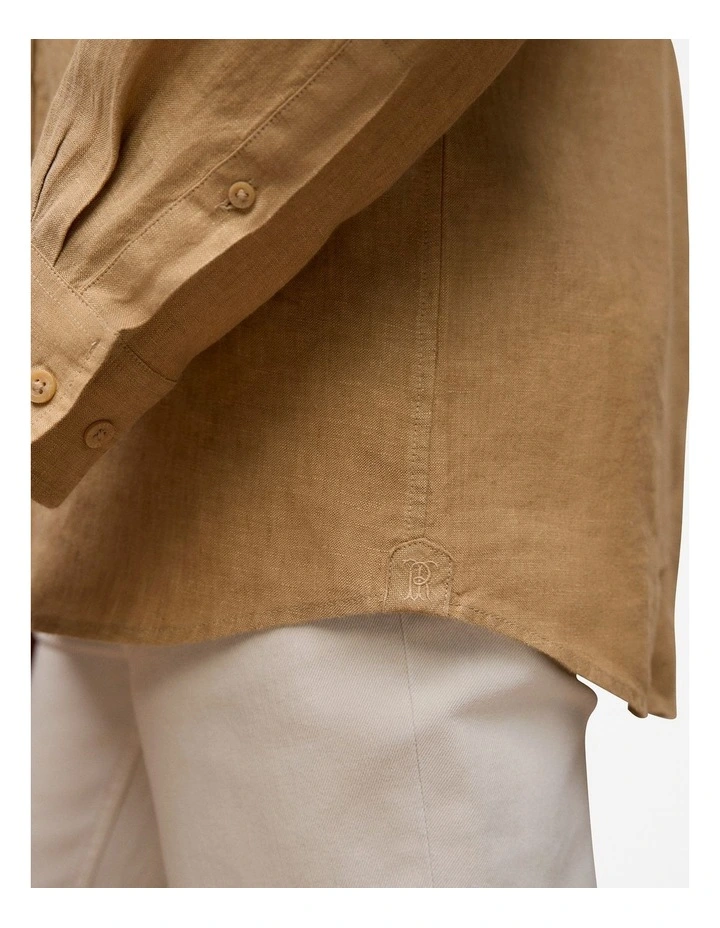 Regular Fit Linen End On End Shirt in Golden Brown image 3