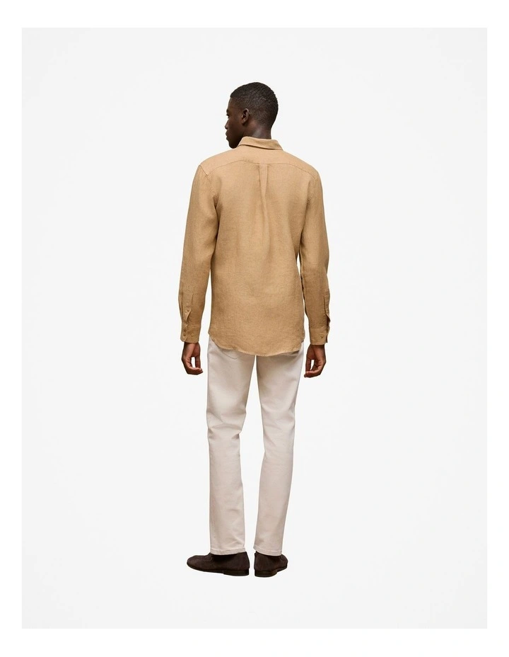 Regular Fit Linen End On End Shirt in Golden Brown image 4