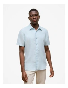 Linen End On End Short Sleeve Shirt in Duck Egg Blue