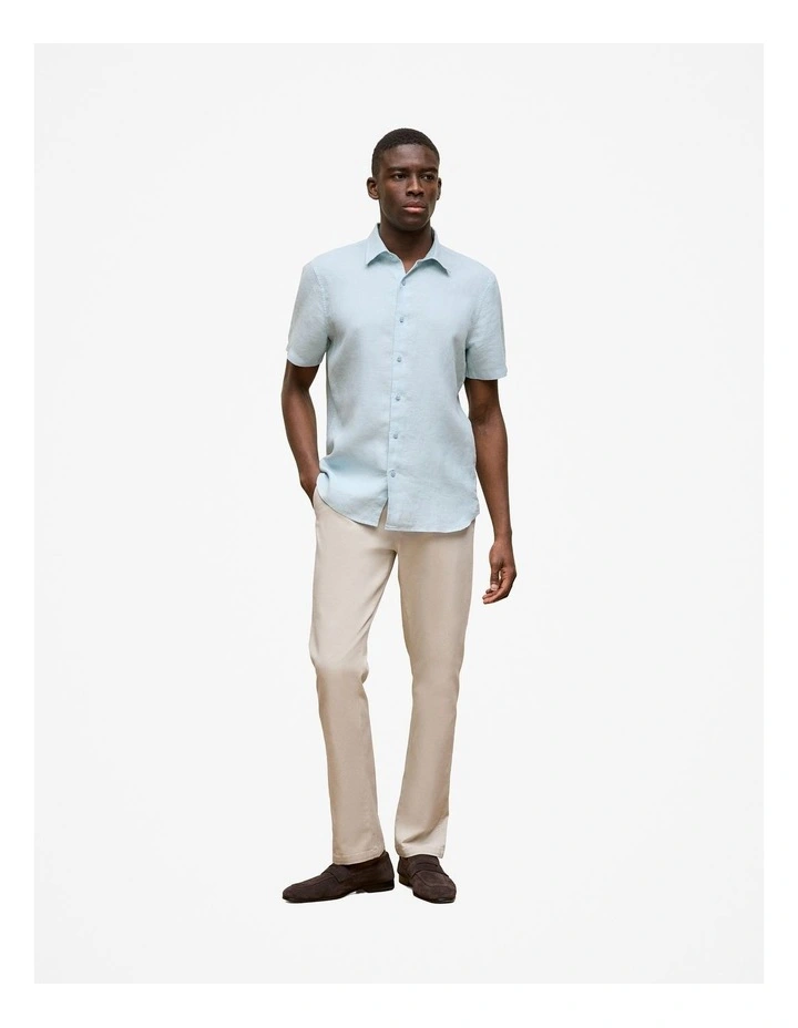 Linen End On End Short Sleeve Shirt in Duck Egg Blue image 2