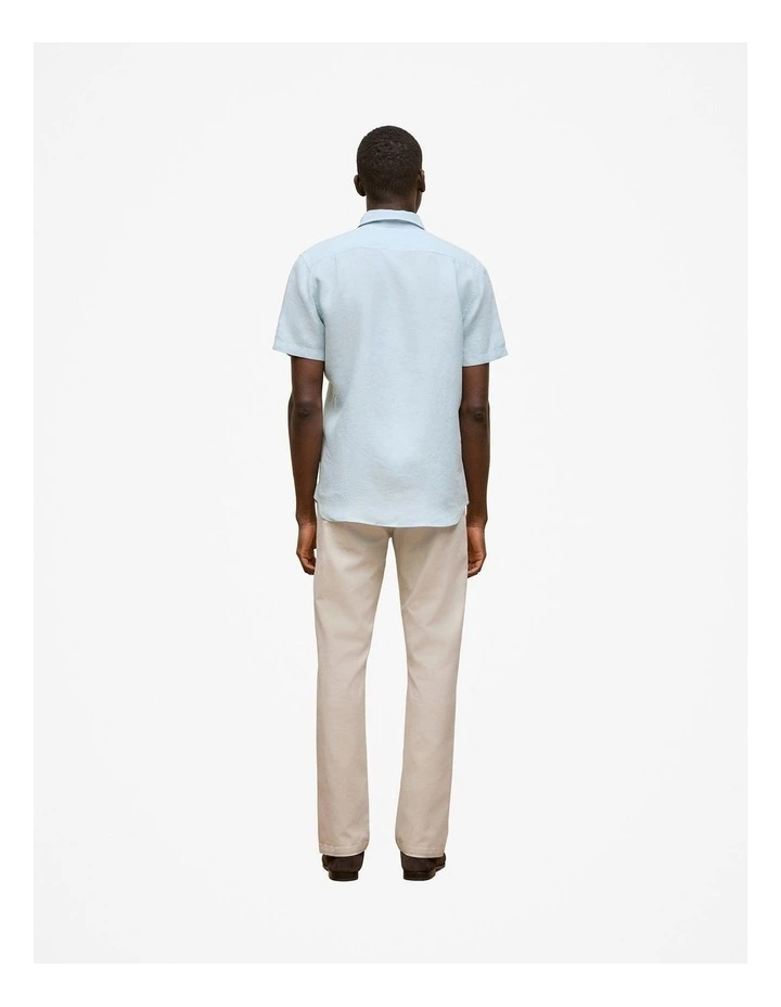 Linen End On End Short Sleeve Shirt in Duck Egg Blue image 4