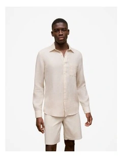 Regular Fit Linen Fine Stripe Shirt in Natural Stripe