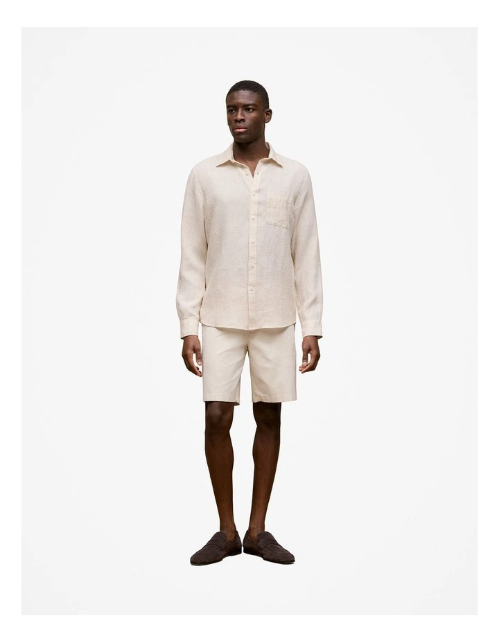 Regular Fit Linen Fine Stripe Shirt in Natural Stripe image 2