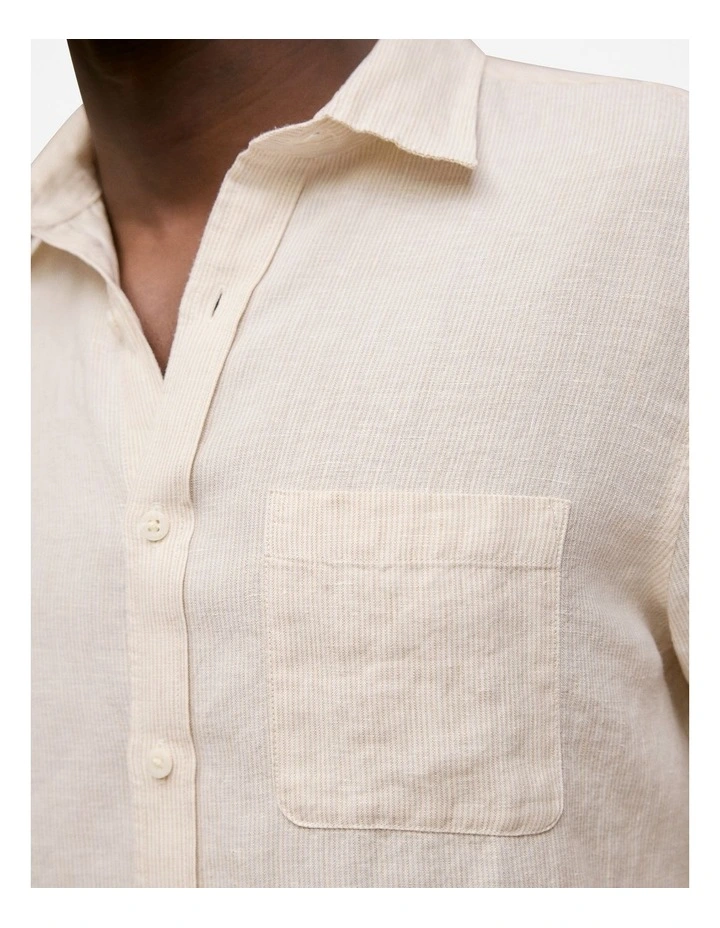 Regular Fit Linen Fine Stripe Shirt in Natural Stripe image 3