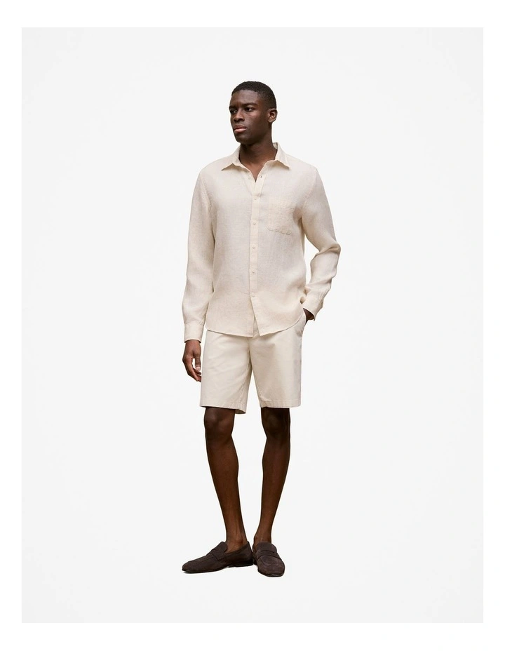 Regular Fit Linen Fine Stripe Shirt in Natural Stripe image 4