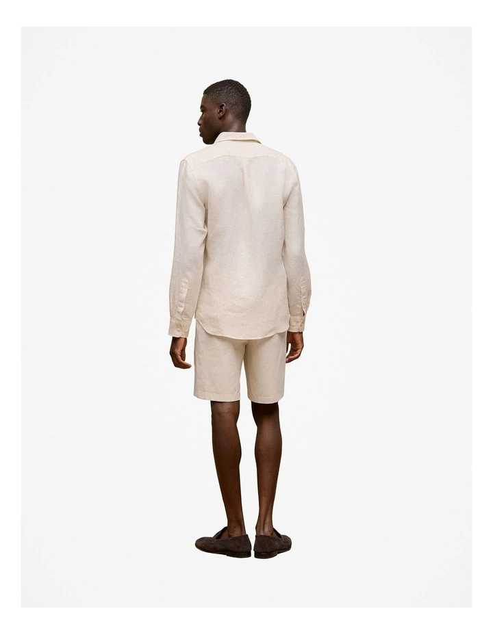 Regular Fit Linen Fine Stripe Shirt in Natural Stripe image 5