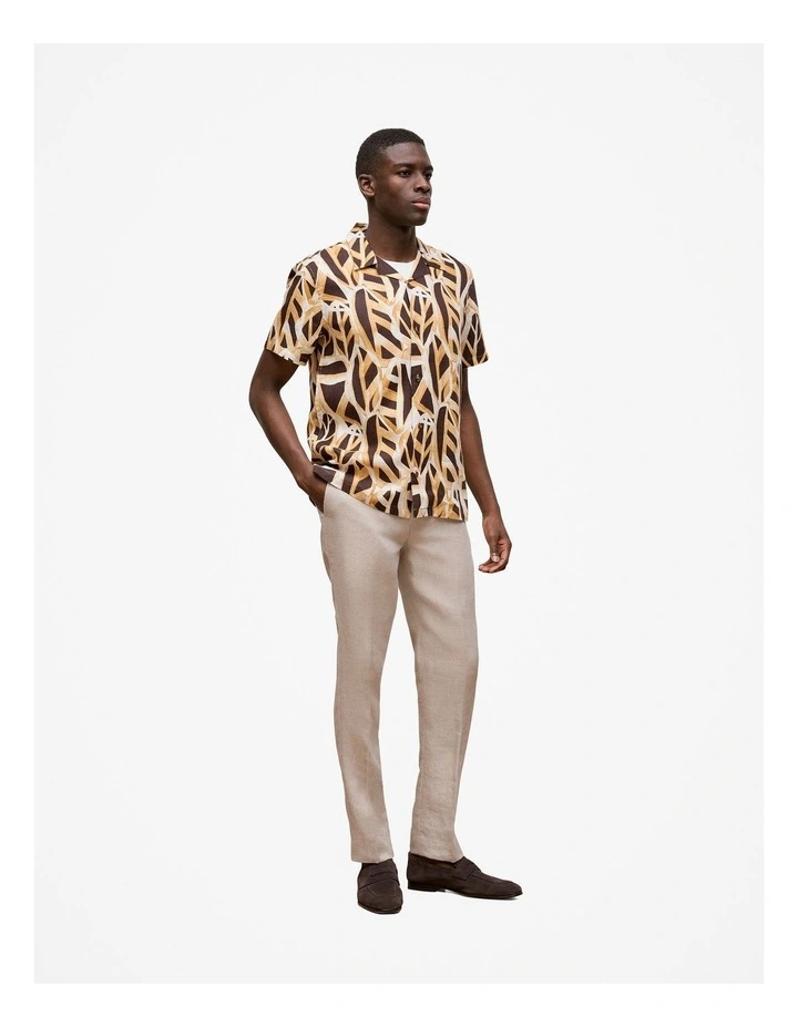 Graphic Leaf Linen Short Sleeve Shirt in Bitter Chocolate image 5
