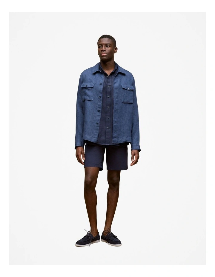 Linen Overshirt in Navy image 3