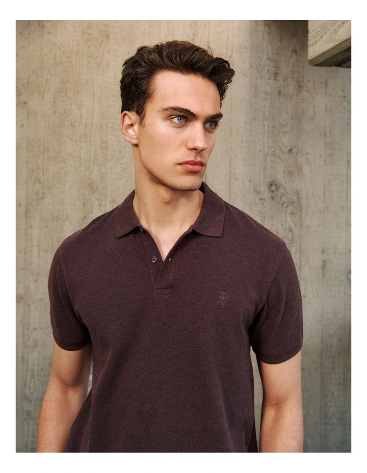 Pique Marle Monogram Polo in Bitter Chocolate image 2