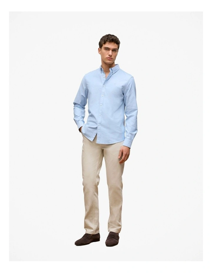 Regular Fit Yarn Dyed Cotton Monogram Oxford Shirt in Light Blue image 2