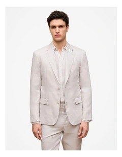 Regular Fit Linen Twill Blazer in Stone