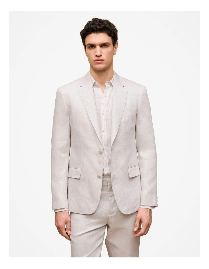 Regular Fit Linen Twill Blazer in Stone image 1