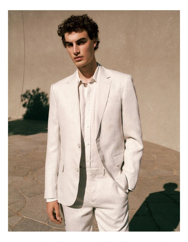 Regular Fit Linen Twill Blazer in Stone image 2