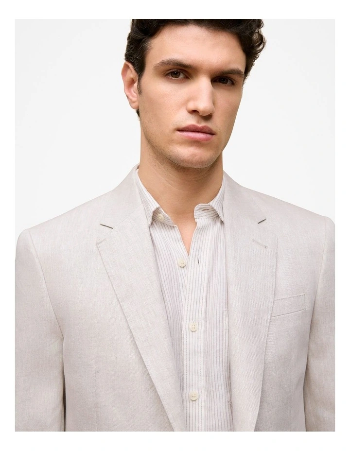 Regular Fit Linen Twill Blazer in Stone image 3