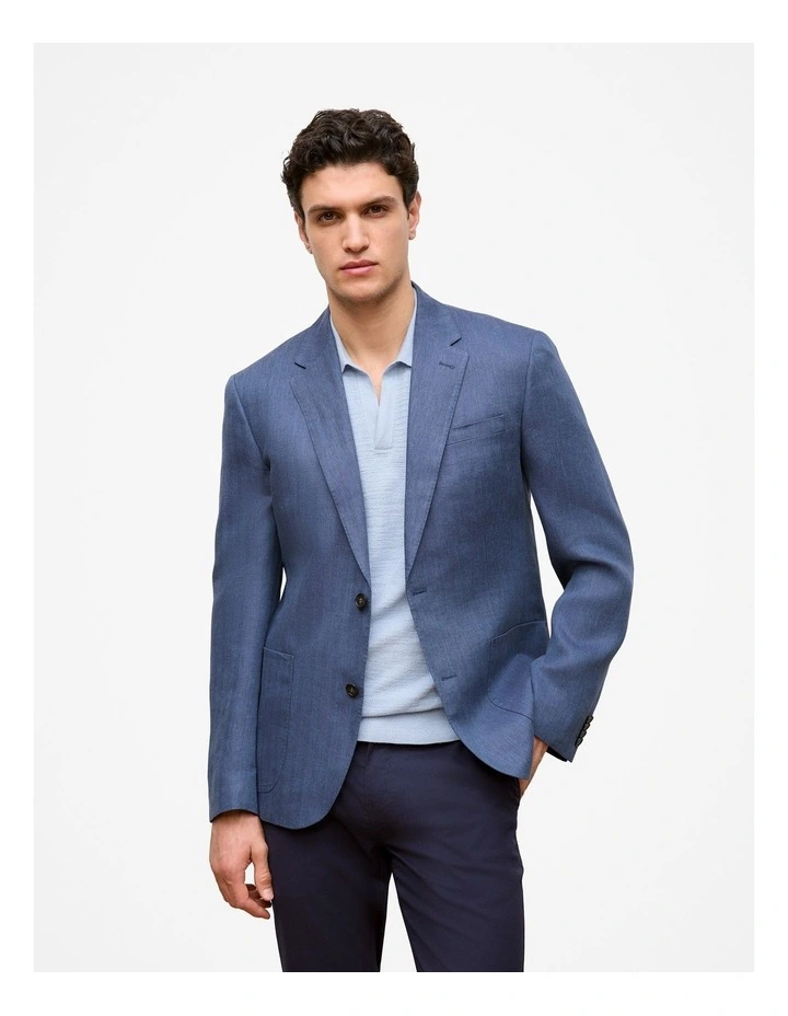 Regular Fit Linen Herringbone Blazer in Navy image 1