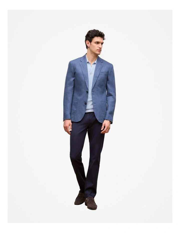 Regular Fit Linen Herringbone Blazer in Navy image 3