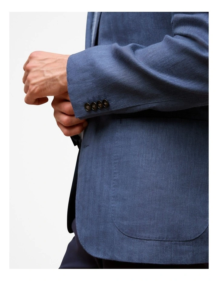 Regular Fit Linen Herringbone Blazer in Navy image 5