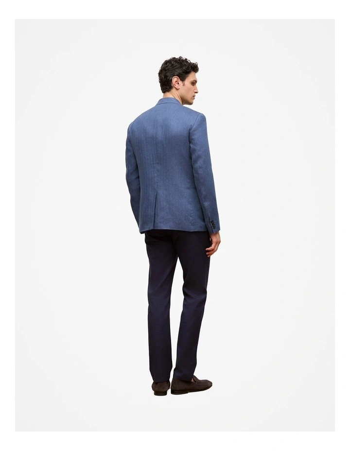 Regular Fit Linen Herringbone Blazer in Navy image 6