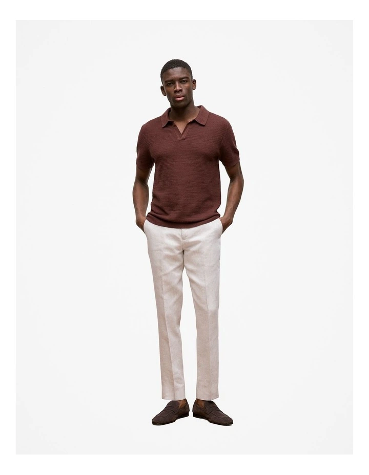 Cotton Linen Collared Knit Polo in Espresso image 2